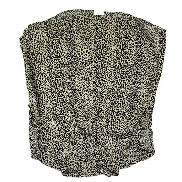 Belle du Jour Leopard Print Button Front Blouse Top Size M Black Cream Rayon - Picture 4 of 9